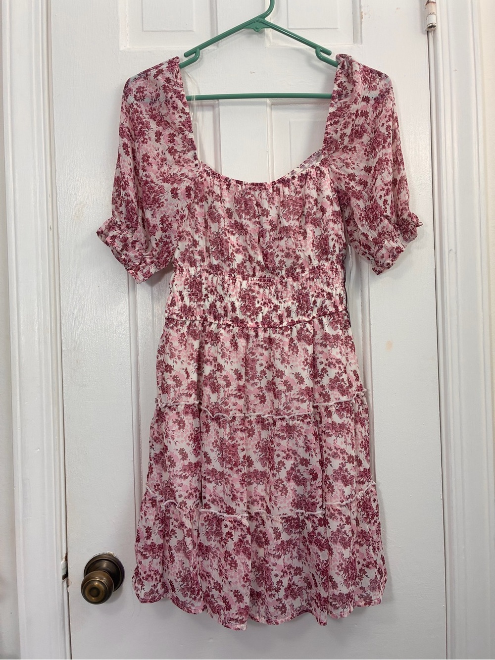 NWT Trixxi Pink Floral Smocked Waist Puff Sleeve Dress Cottagecore Size Small